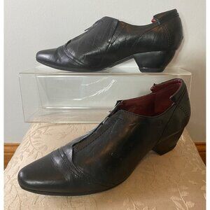 Josef Seibel Black Leather Zippered Heeled Bootie Shoes Size 7.5 M